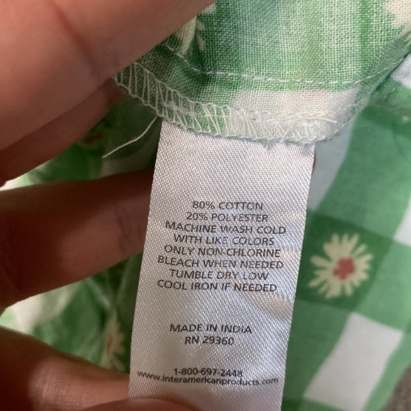 DIP Green Checkered Sunflower 3/4 Sleeve Blouse Size XS - Picture 3 of 3